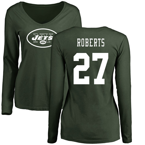 New York Jets Green Women Darryl Roberts Name and Number Logo NFL Football #27 Long Sleeve T Shirt->women nfl jersey->Women Jersey